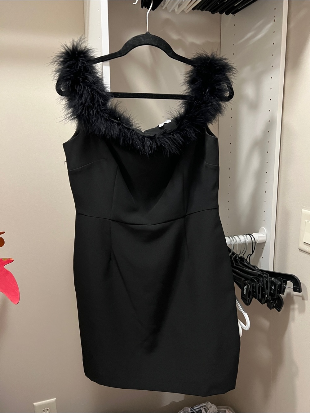 Black Cocktail Dress with Faux Fur Trim